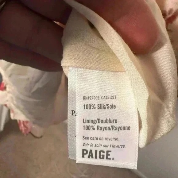 PAIGE Women Silk Floral Ruffle Mini Dress Cream Red Short Sleeve XS - Picture 6 of 6